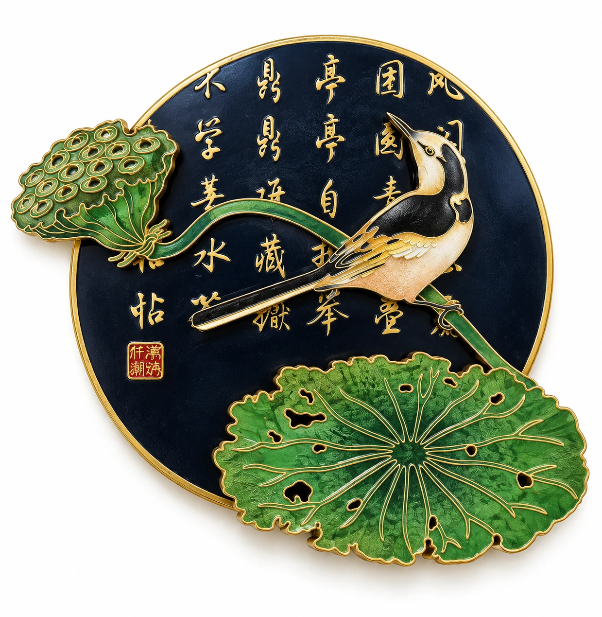 疏荷沙鸟壁画 / Sparse Lotus & Shore Birds Panel